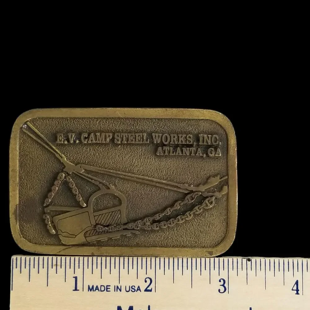 Vintage Belt Buckle E.V. Camp Steel Works Atlanta GA USA Made by Hit Line‎